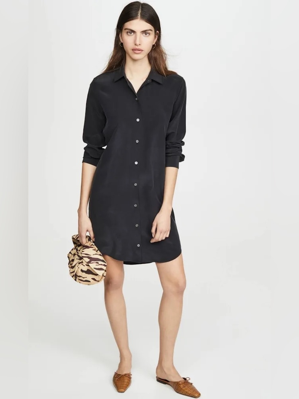 EQUIPMENT Femme Essential Silk Shirt Dress, Black, Size Small